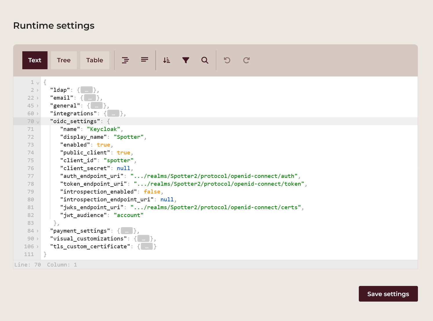 Example runtime settings for public clients
